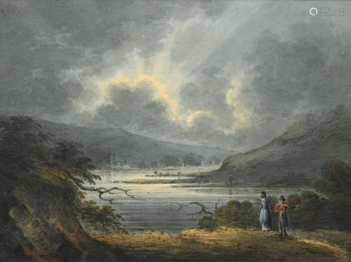 William Payne OWCS (1760-1830) ''Near Plymouth, Sunset'' Watercolour, 14.5cm by 19.5cm See