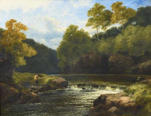 John Brandon Smith (1848-c.1893) Angler in an extensive woodland landscape Signed and dated 1878,