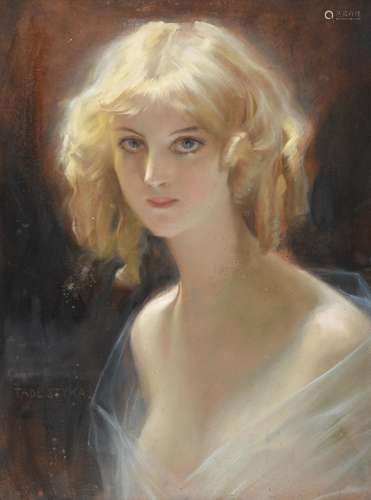 Tadeusz Styka (1889-1954) Polish Portrait of a haunting beauty Signed and indistinctly inscribed,