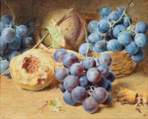 William Henry Hunt (1790-1864) Still life of grapes, peaches and cob nuts Signed, watercolour