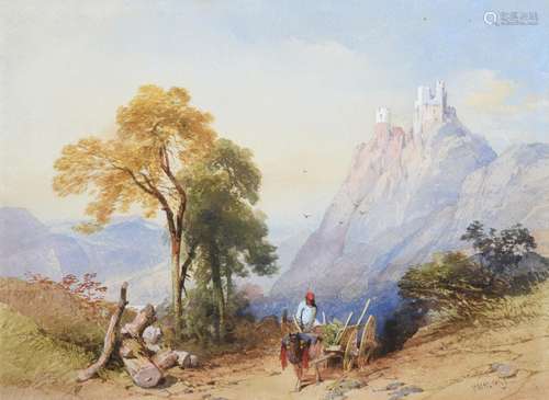 Thomas Miles Richardson Snr. (1784-1848) Continental mountain landscape with horse and cart and a