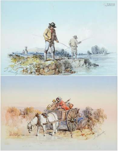 James Hardy Jr. (1801-1889) The Anglers Signed, pencil and watercolour heightened with white,