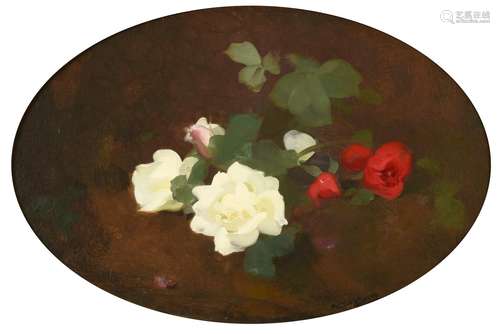 James Stuart Park (1862-1933) Scottish Still life of white and red roses on a bank Signed, oil on