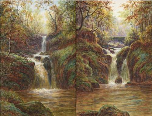 William Mellor (1851-1931) ''Upper Falls Rydal'' ''Lower Falls Rydal'' Each signed, watercolour