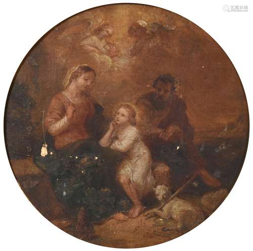 Italian School (18th century) The Holy Family Paper laid to canvas, 29.5cm dia. (tondo) See