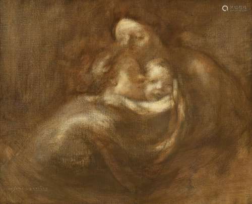 Eugène Carrière (1849-1906) French Two women embracing a baby Signed, oil on canvas, 48cm by 60cm