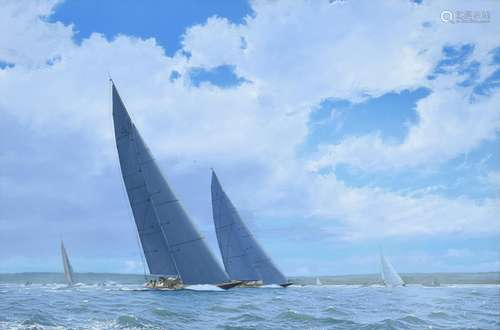 Ron Charles Mitchell (b.1960) ''Rainbow and Lionheart, The Solent J Class Regatta 2017'' Signed,