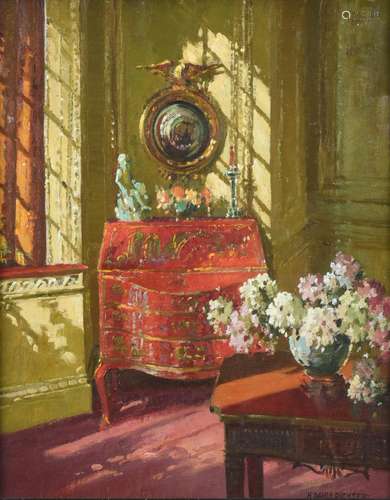 Herbert Davis Richter RI, RSW, ROI (1874-1955) View of an elegant panelled interior, furnished