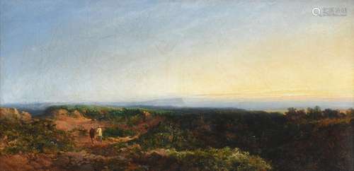 Edward John Niemann (1813-1876) Panoramic landscape with travellers Signed and dated (18)66, oil