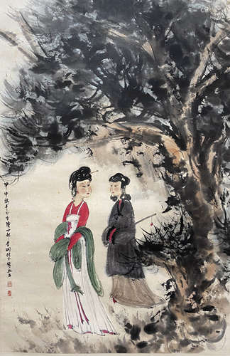 A Chinese Figure Painting Scroll, Fu Baoshi Mark