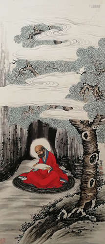 A Chinese Figure Painting Scroll, Qian Huafo Mark