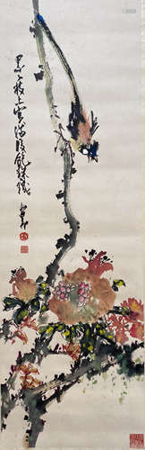 A Chinese Flowers&birds Painting Scroll, Zhao Shao'ang Mark