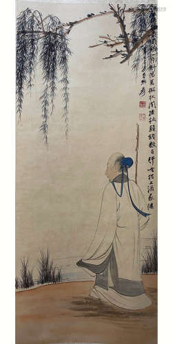A Chinese Flowers&birds Painting Scroll, Zhang Daqian Mark