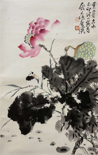 A Chinese Flowers&birds Painting Scroll, Jia Guangjian Mark