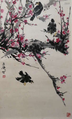 A Chinese Flowers&birds Painting Scroll, Wang Xuetao Mark