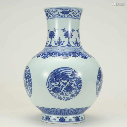 A Blue and White Floral&Phoenix Pattern Porcelain Vase
