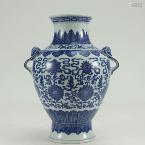 A Blue and White Twining Lotus Pattern Porcelain Double-eared Vase