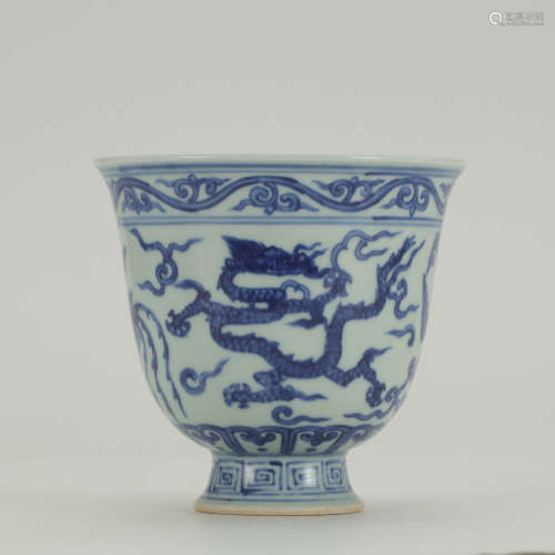 A Blue and White Dragon Pattern Porcelain Cup