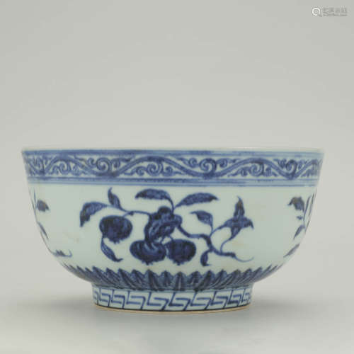 A Blue and White Floral&Melon Pattern Porcelain Bowl