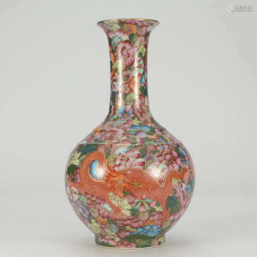 A Famille Rose Dragon Pattern Porcelain Vase