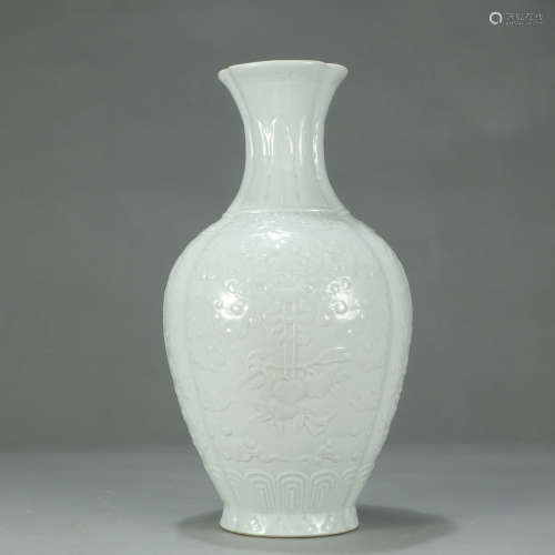 A White Glaze Floral Carved Porcelain Vase