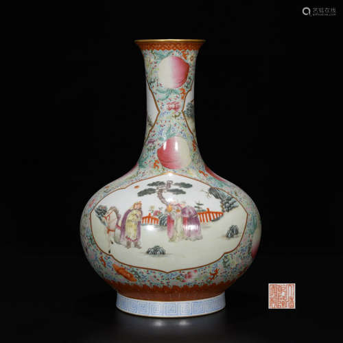 A Famille Rose Figures Peach  Porcelain Vase