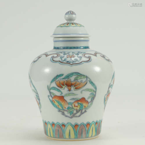 A Famille Verte Floral Porcelain Jar with Cover