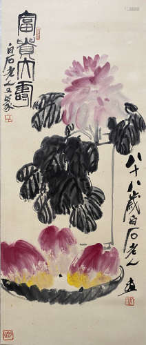 A Chinese Flowers&birds Painting Scroll, Qi Baishi Mark