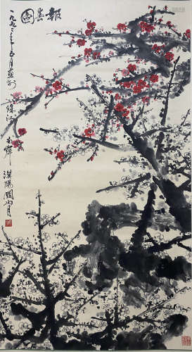 A Chinese Flowers&Birds Painting Silk Scroll, Guan Shanyue Mark