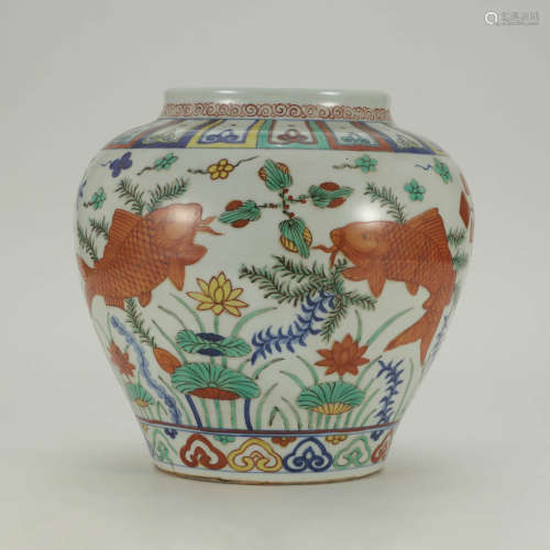 A Famille Verte Fish&Algae Pattern Porcelain Jar