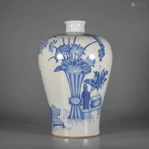 A Blue and White Floral Porcelain Meiping