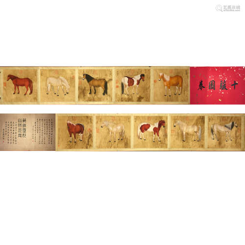 A Chinese Horse Painting Hand Scroll, Lang Shining Mark