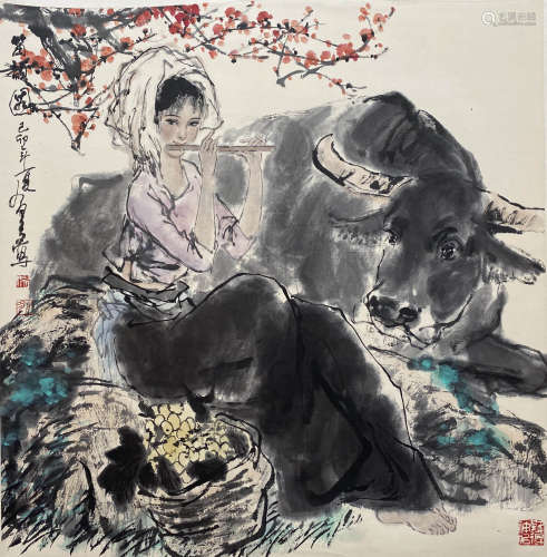 A Chinese Figure Painting Scroll, Yao Youduo Mark