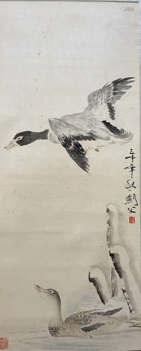 A Chinese Flowers&birds Painting Scroll, Gao Jianfu Mark