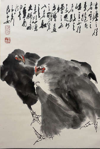 A Chinese Flowers&birds Painting Scroll, Wang Ziwu Mark