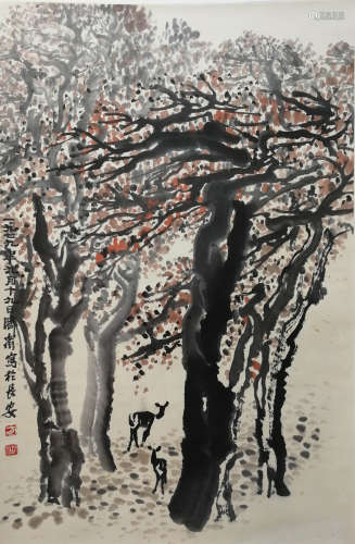 A Chinese Sheep Painting Scroll, Fnag Jizhong Mark