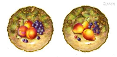 A Pair of Royal Worcester Porcelain Plates, by Harry Ayrton, 1959, painted with still lives of fruit