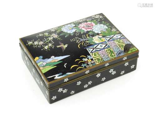 A Japanese Cloisonne Enamel Box and Hinged Cover, Meiji period, of rectangular form, decorated