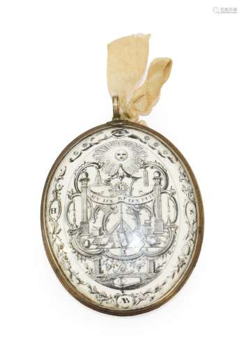 ~ An English Enamel Double Sided Masonic Plaque, circa 1780, of oval form, both sides printed in