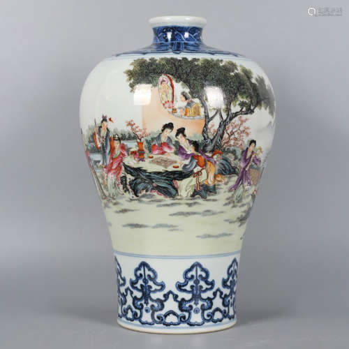 A Blue and White Famille Rose Figures Porcelain Meiping