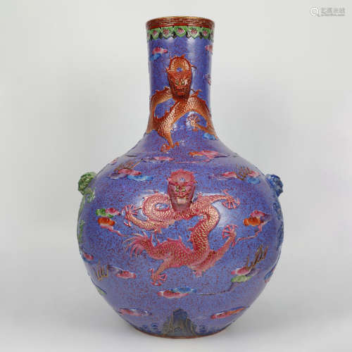 A Lujun Glaze Dragon Pattern Relief Porcelain Tianqiuping