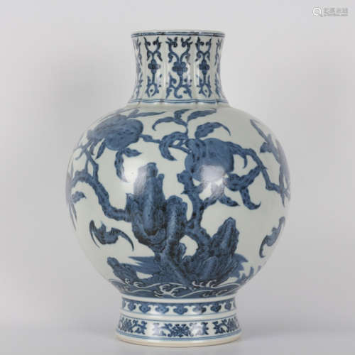 A Blue and White Floral Porcelain Pomegranate-shaped Zun