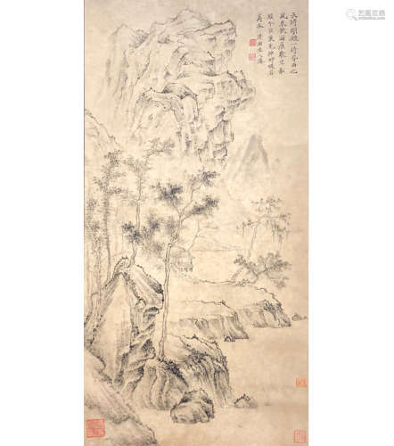 A Chinese Landscape Painting Scroll, Shi Tao Mark