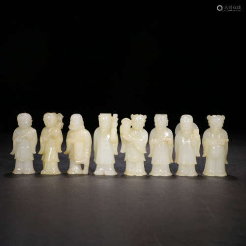 A Set of White Jade Carved Immortal Figure Ornaments