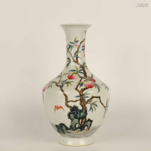 A Famille Rose Peach Pattern Porcelain Vase