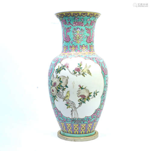 A Famille Rose Floral Porcelain Flower Vase