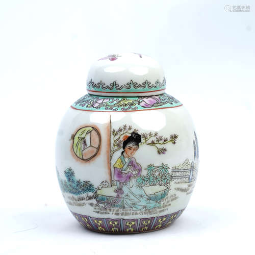 A Famille Rose Figure Porcelain Jar