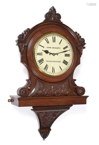 A Victorian Carved Mahogany Striking Bracket Wall Clock, signed John Bennett, 65&64 Cheapside, circa