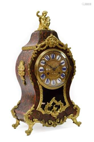 A Tortoiseshell and Brass Inlaid Striking Mantel Clock, retailed by LeRoy A Paris, circa 1890,