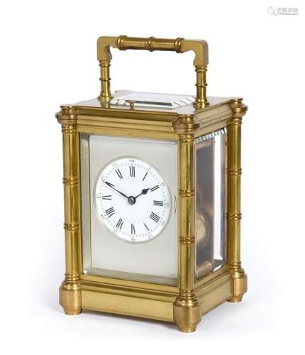 A Brass Striking and Repeating Carriage Clock, signed Henri Jacot, circa 1890, carrying handle and